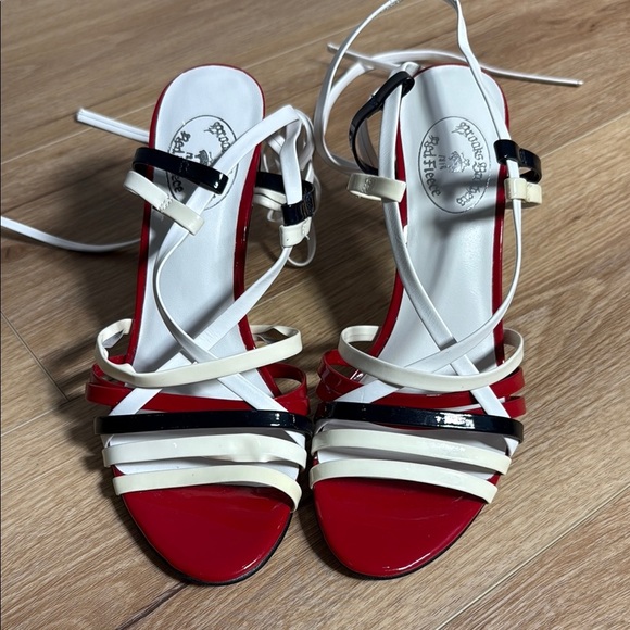 Brooks Brothers Red Fleece Womens Tie Red Black & White Heels Sandals Size 6 1/2 - Picture 1 of 10